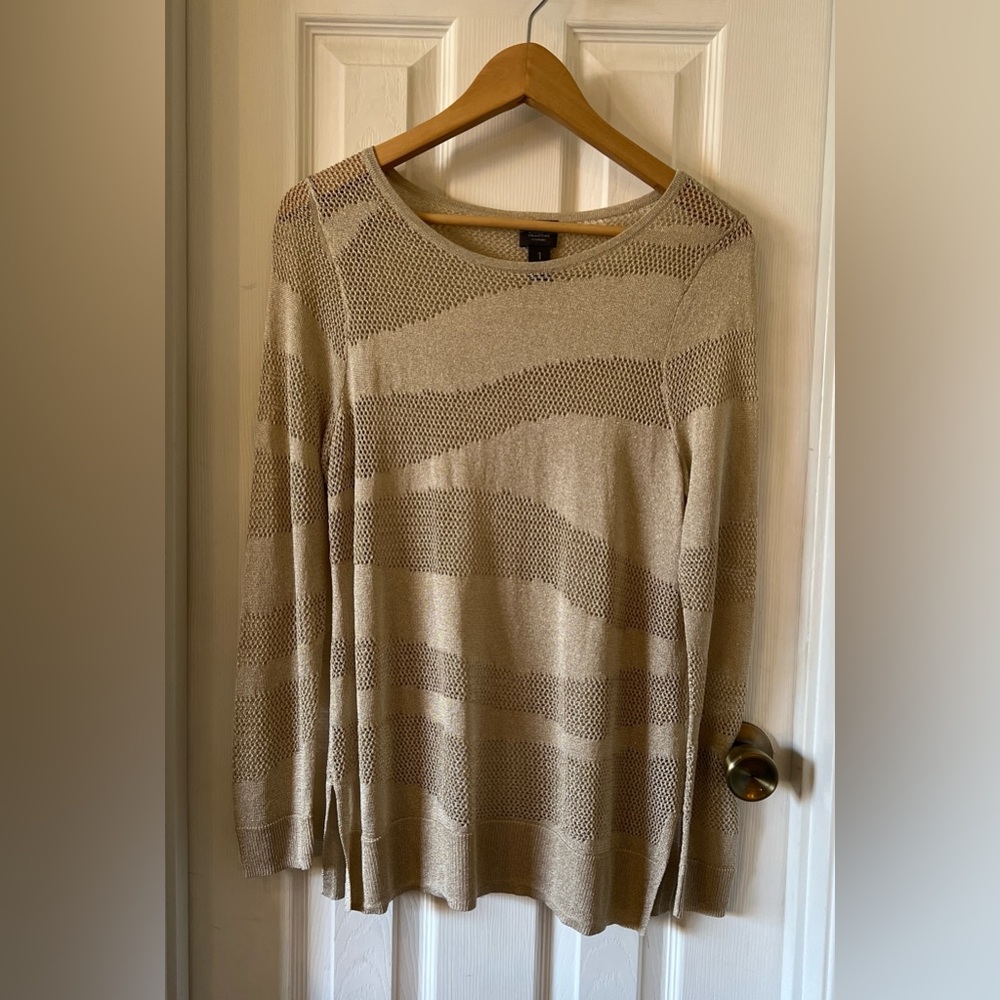 Chico's Beige Striped Long Sleeve Top